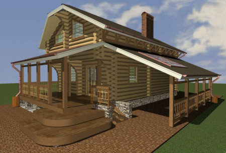 Сруб дома мансардой и террасами 175 м2