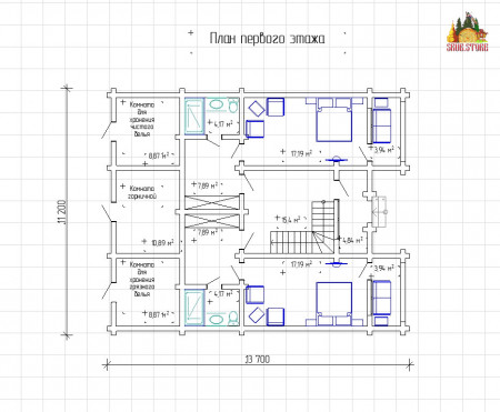 Мини гостиница из оцилиндрованного бревна на 20 номеров, 810 м2