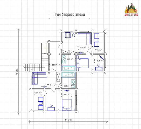 Мини гостиница из оцилиндрованного бревна на 20 номеров, 810 м2