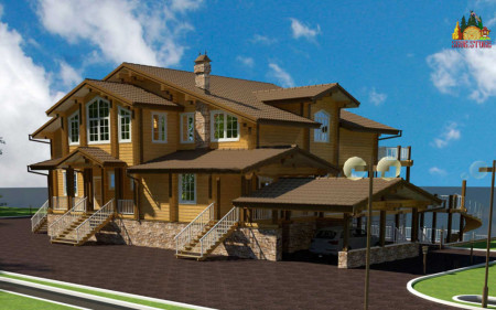 Здание Яхт клуба 27х20 м, 1400 м2 из клееного бруса в альпийском стиле