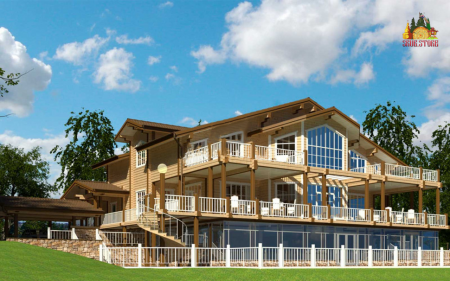 Здание Яхт клуба 27х20 м, 1400 м2 из клееного бруса в альпийском стиле