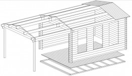 Летняя кухня с террасой под одной крышей 3х7 м, из минибруса