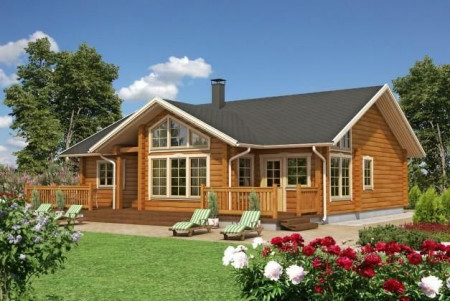 Дом с террасой из двойного бруса, 10х9.5 м, 80 кв.м, две спальни