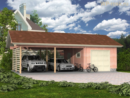 Гараж из бруса на три машины, 9х6 м, 49 кв. м 