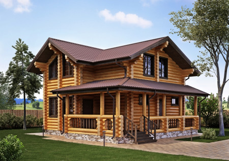 Сруб двухэтажного дома с террасой 123,98 м2