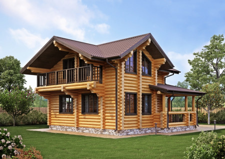 Сруб двухэтажного дома с террасой 123,98 м2