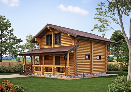 Сруб двухэтажного дома с террасой 123,98 м2