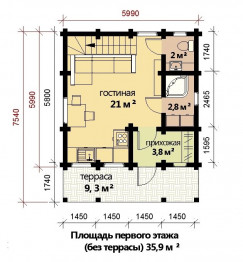 Двухэтажный дом из двойного бруса, 7.5х6 м, 70 кв.м 