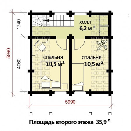 Двухэтажный дом из двойного бруса, 7.5х6 м, 70 кв.м