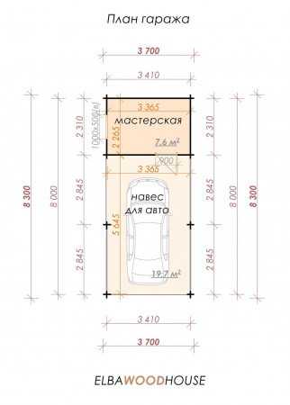 Открытый гараж из минибруса, 8.3х3.7 м, 27.3 кв. м, с подсобкой 