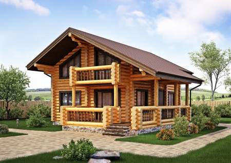 Сруб дома с мансардой и террасой 122,12 м2