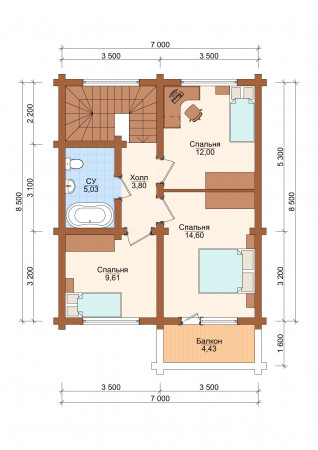 Сруб дома с мансардой и террасой 122,12 м2