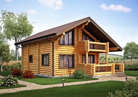 Сруб дома с мансардой и террасой 122,12 м2