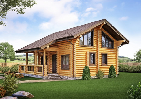 Сруб дома с мансардой и террасой 122,12 м2