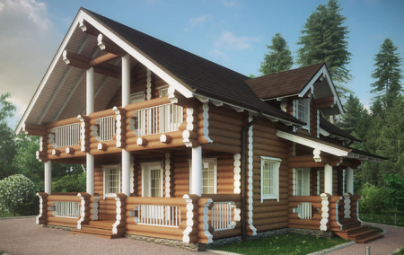 Двухэтажный дом из бревна 9,8х10,4 м (185 кв.м)