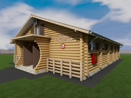 Проект деревянной конюшни 19,0х13,5 м, 240 м2 на 10 лошадей