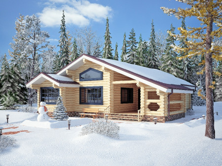 Сруб одноэтажного дома 113,14 м2 с террасой