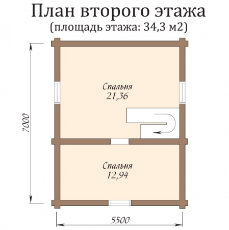 Дом с мансардой из бревна 5,5х7 м (69 кв.м)