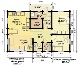 Дачный дом из двойного бруса, 12.5х8.1 м, 105 кв.м 