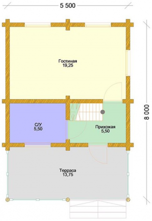 Дом с мансардой из бревна 5,5х8 м (88 кв.м)