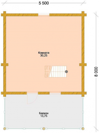 Дом с мансардой из бревна 5,5х8 м (88 кв.м)