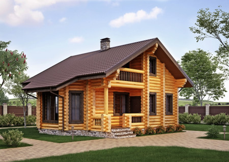 Сруб дома 8 на 8 м, 110,73 м2, с мансардой
