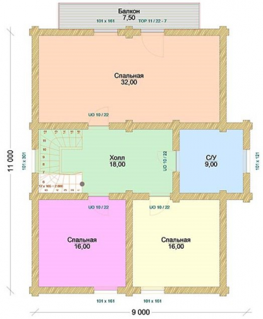 Двухэтажный дом из бревна 11х11 м (220 кв.м)