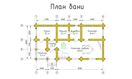 Сруб одноэтажной бани из ОЦ бревна 72 кв.м