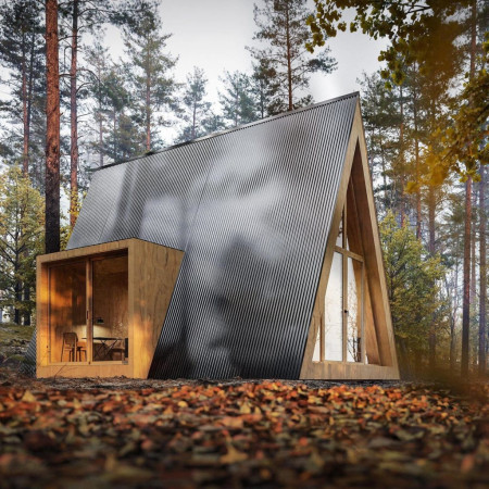 Одноэтажный A-Frame дом 9,5x4 метра, 38 кв. м