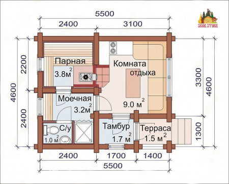 Сруб маленькой русской бани 19 кв.м