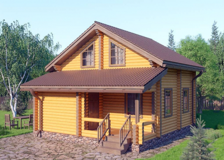 Дом с мансардой из бревна 7х8 м (87 кв.м)