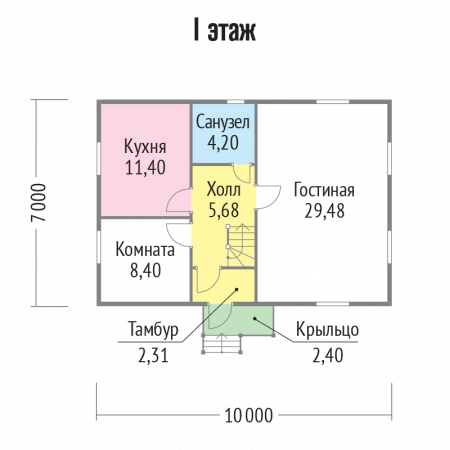 Двухэтажный каркасный дом 10х7 м, 106 кв. м, с террасой