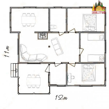 Сруб дома с мансардой 103,6 м2