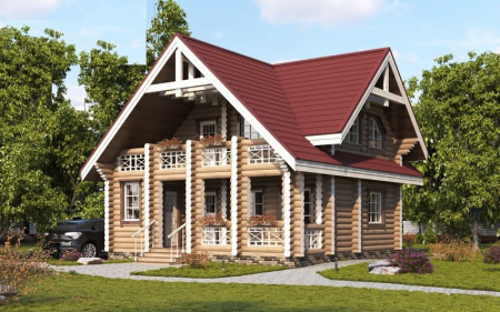 Дом с мансардой из бревна 7,7х8,2 м (126 кв.м)