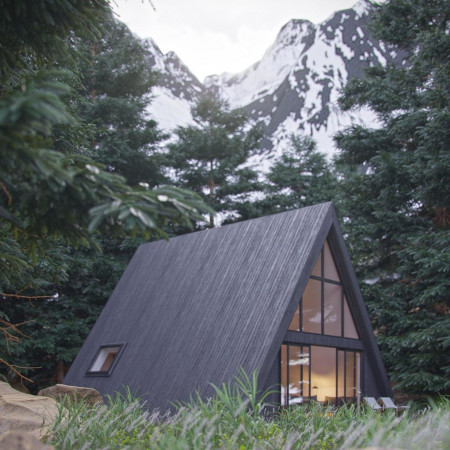 A-Frame дом два уровня 11x7 метра, 74 кв. м