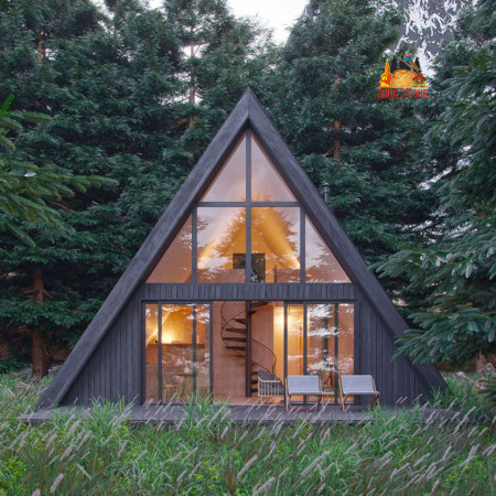A-Frame дом два уровня 11x7 метра, 74 кв. м