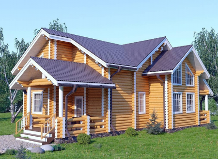 Дом с мансардой и террасой из ОЦ бревна 9,9х14,8 м (166 кв.м)