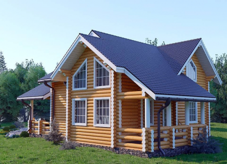 Дом с мансардой и террасой из ОЦ бревна 9,9х14,8 м (166 кв.м)