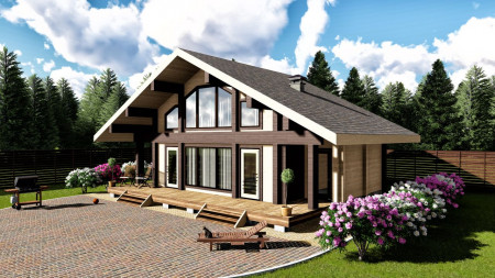 Двухэтажный дом из бруса в стиле шале, 10.8х6.3 м, 115 кв.м