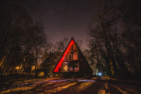 A-Frame дом два уровня 11x7 метра, 74 кв. м