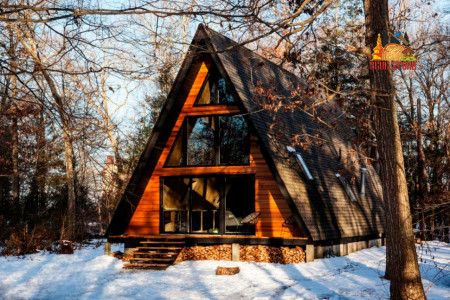 A-Frame дом два уровня 11x7 метра, 74 кв. м