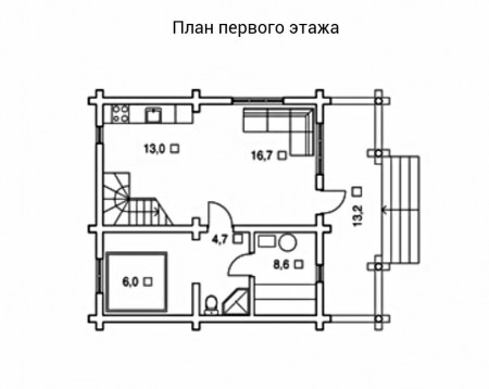Сруб дома с мансардой и террасой 105,3 м2