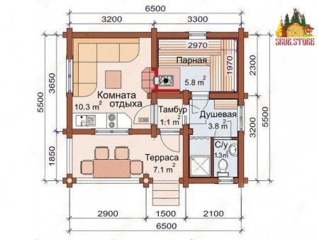 Сруб одноэтажной бани 22 кв.м