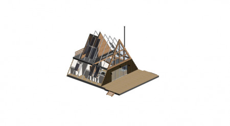 A-Frame дом два уровня, 9x7 метра, 76 кв. м, с террасами