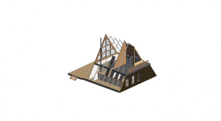 A-Frame дом два уровня, 9x7 метра, 76 кв. м, с террасами