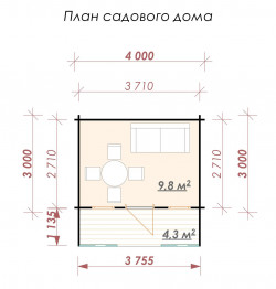 Гостевой домик 4.1х4 м, 9.8 кв. м, с террасой 