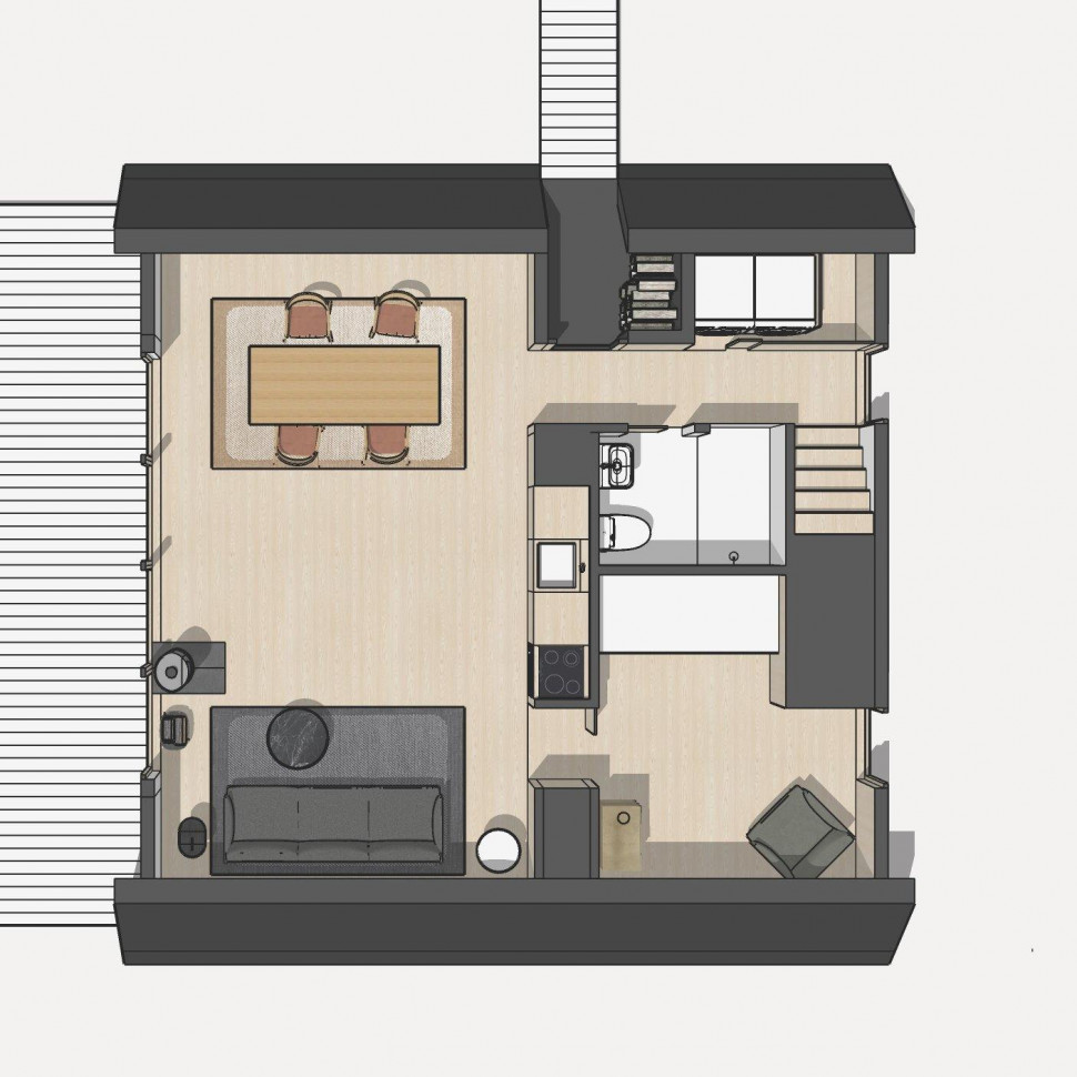 A-Frame дом два уровня, 10x9 метра, 92 кв. м