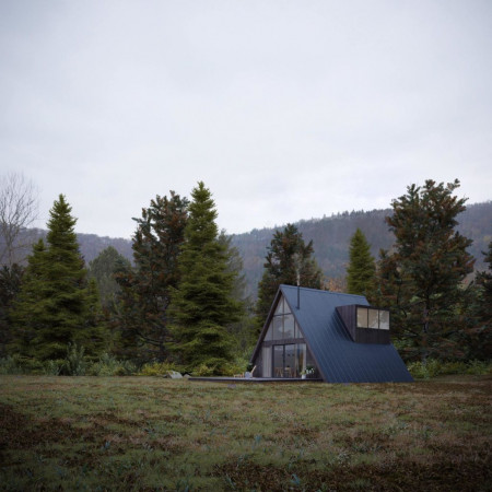 A-Frame дом два уровня, 10x9 метра, 92 кв. м