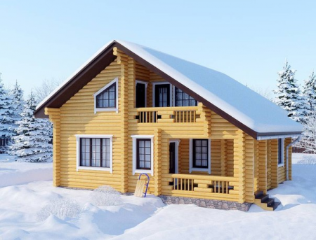 Дом с мансардой из бревна 9,9х10,6 м (165 кв.м)