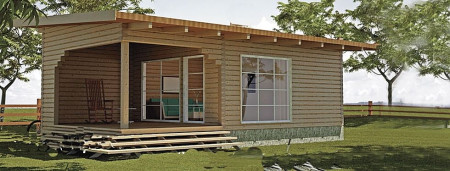 Одноэтажный садовый домик из бруса, 6х5 м, 15.2 кв. м, с террасой 